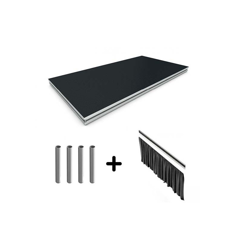 Scène rectangle de la marque Sixty82 200x100cm avec 4 pieds et des jupes noires