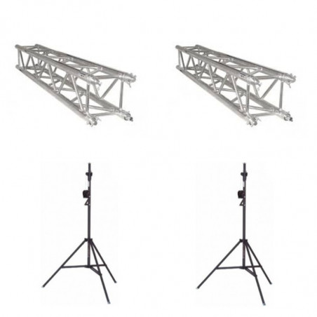 Location pont 4m - Dj Truss Alu Quatro - vue 2 barres 2m Quatro + 2 pieds à treuil - Xl Sono